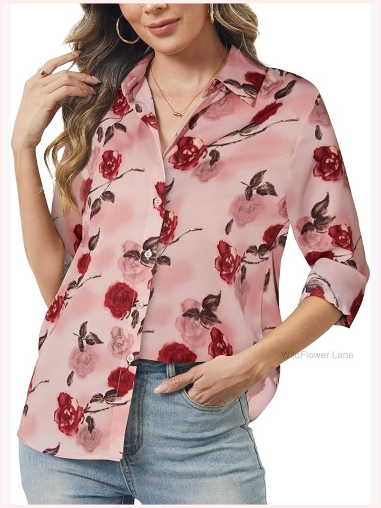 Women's Button Down Shirt Long Sleeve Classic Soft Blouse Dressy Casual